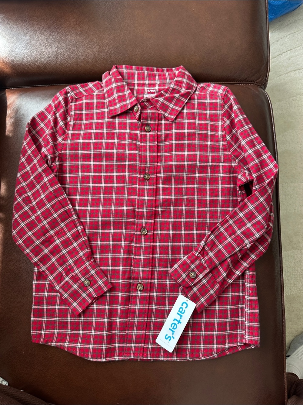Carter's Red and White Plaid Button-Down Shirt for Kids - Picture 2 of 3